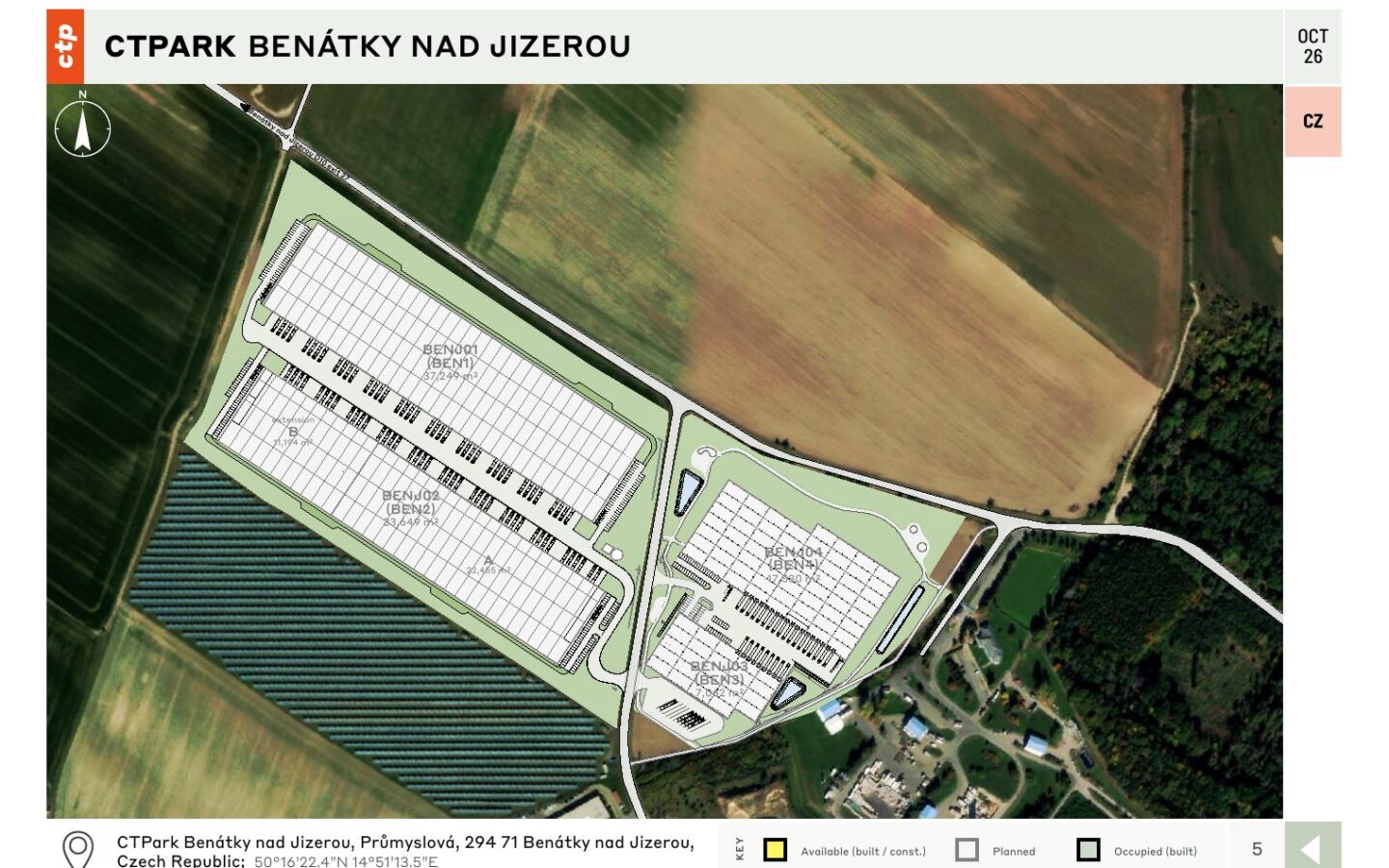 CTPark Benátky nad Jizerou – layout areálu / site plan, 10/2026