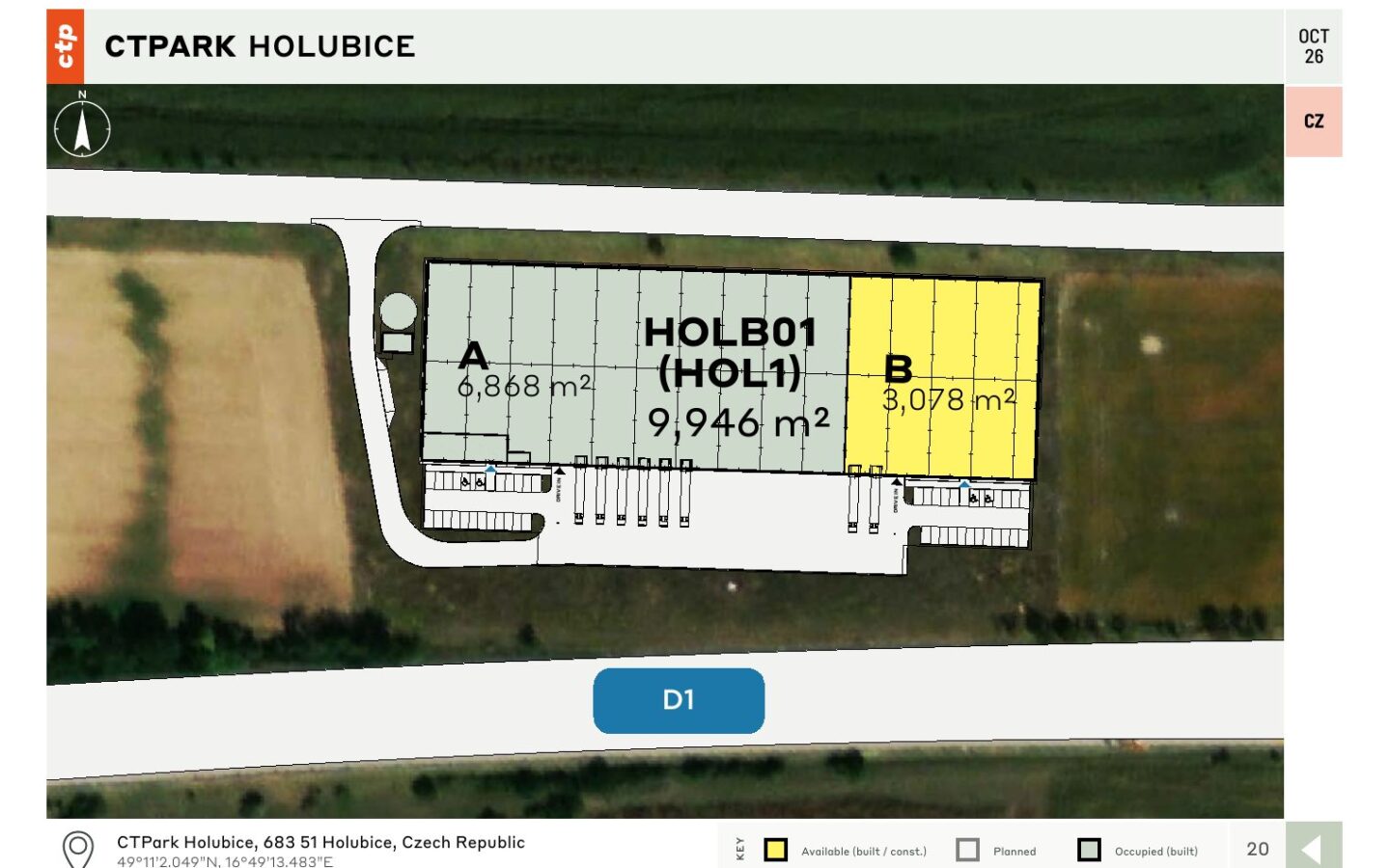 CTPark Holubice – layout areálu / site plan, 10/2026