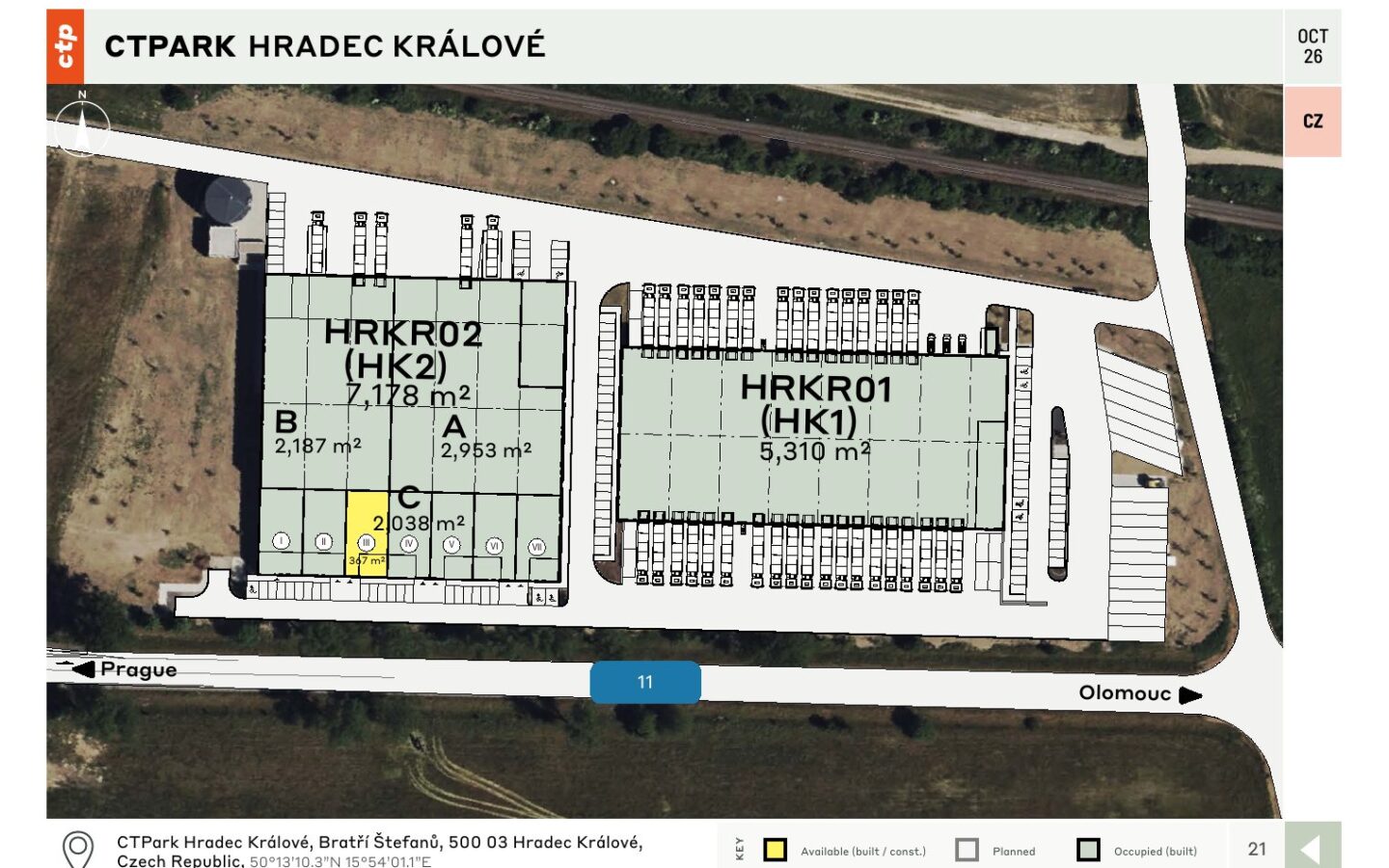 CTPark Hradec Králové – layout areálu / site plan, 10/2026