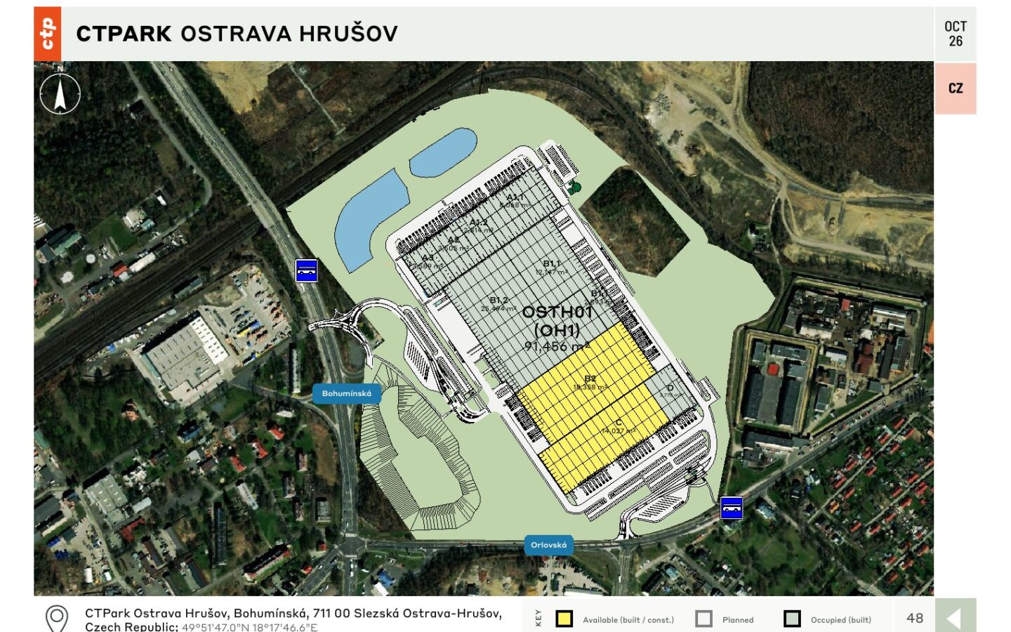 CTPark Ostrava Hrušov – layout areálu / site plan, 10/2026