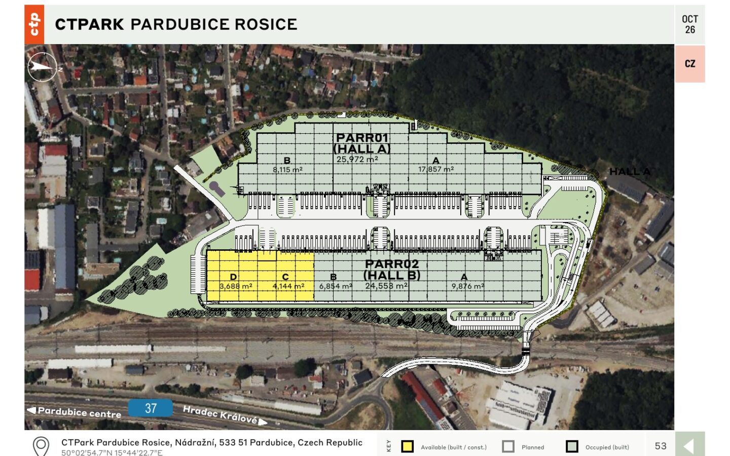 CTPark Pardubice Rosice – layout areálu / site plan, 10/2026