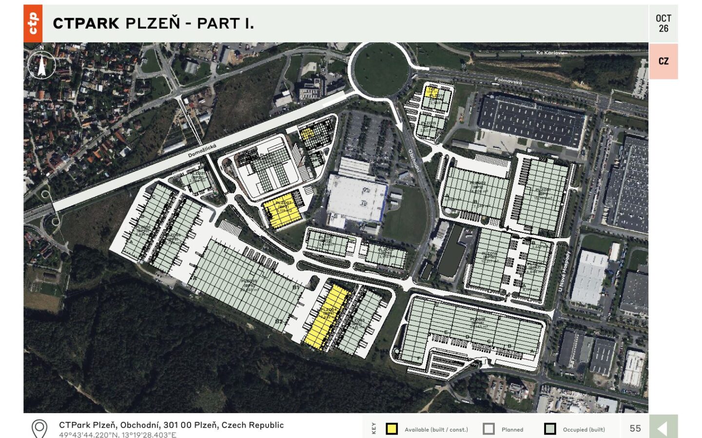 CTPark Plzeň – layout areálu / site plan, 10/2026