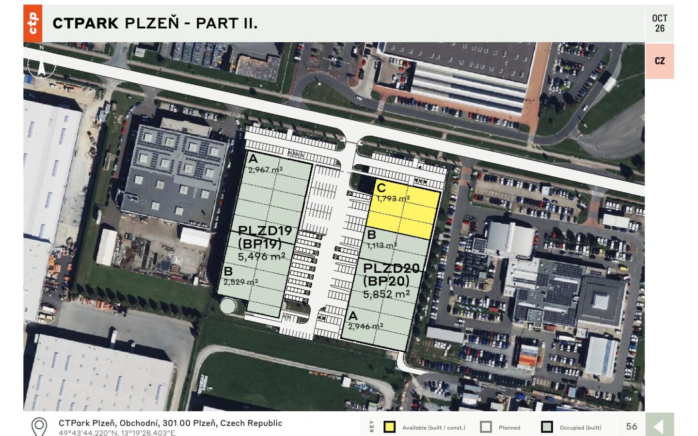 CTPark Plzeň – layout areálu / site plan, 10/2026