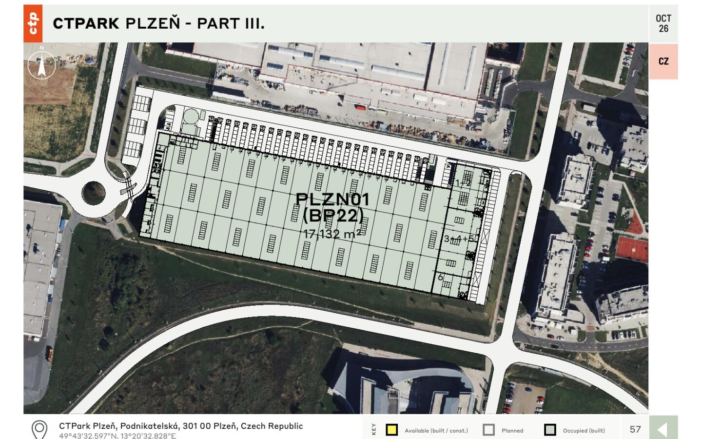 CTPark Plzeň – layout areálu / site plan, 10/2026