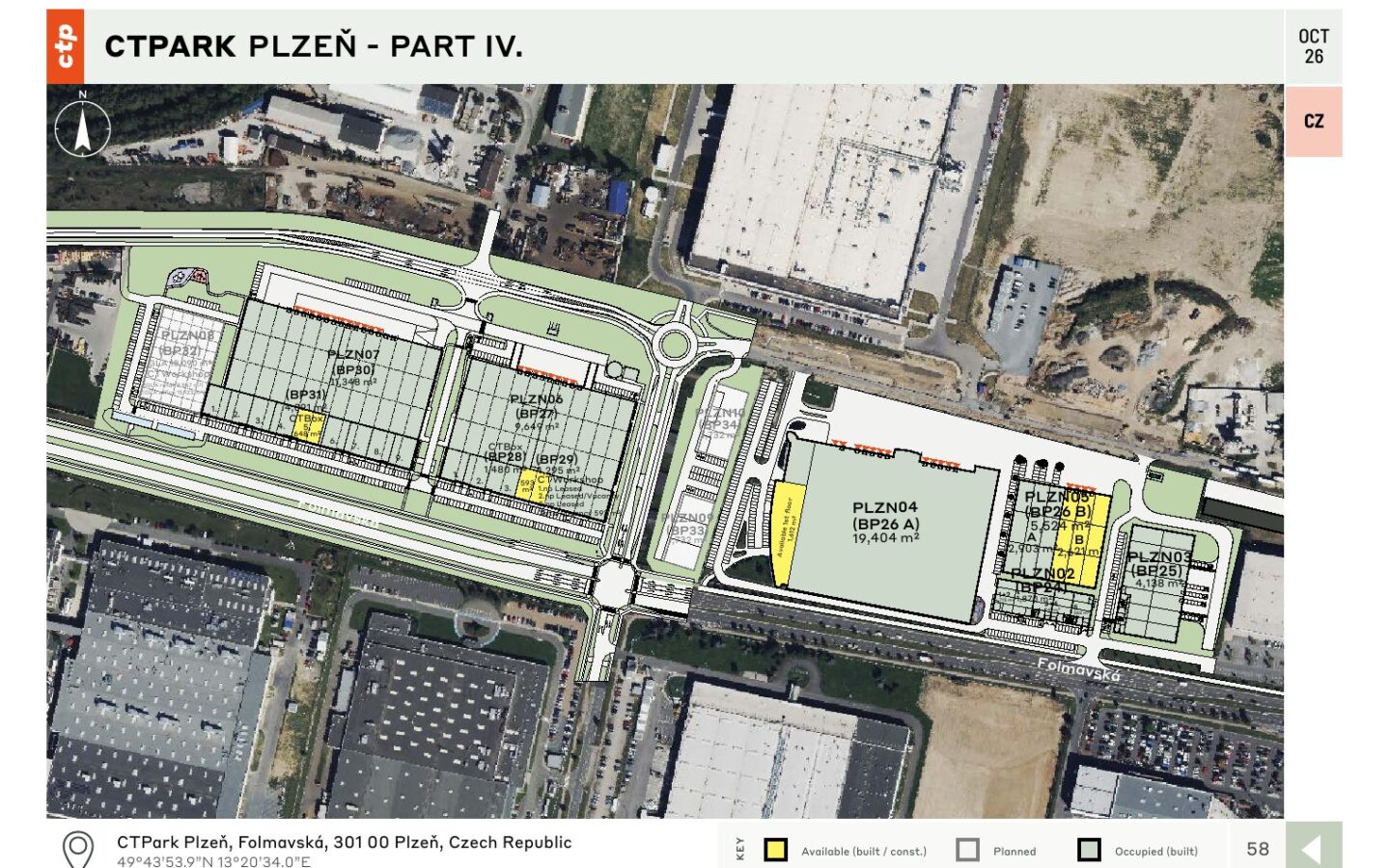 CTPark Plzeň – layout areálu / site plan, 10/2026