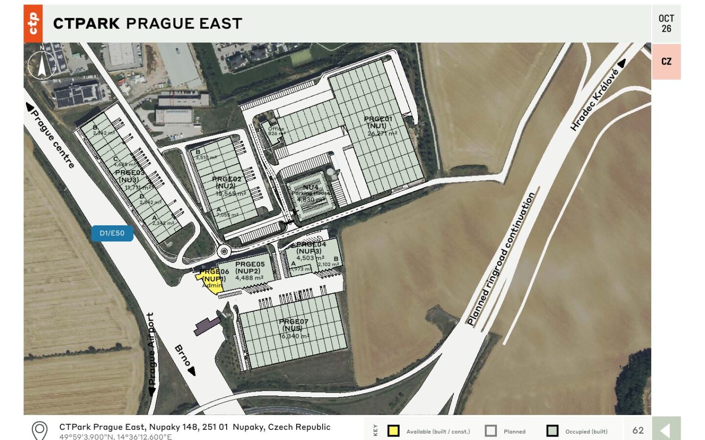 CTPark Prague East – layout areálu / site plan, 10/2026