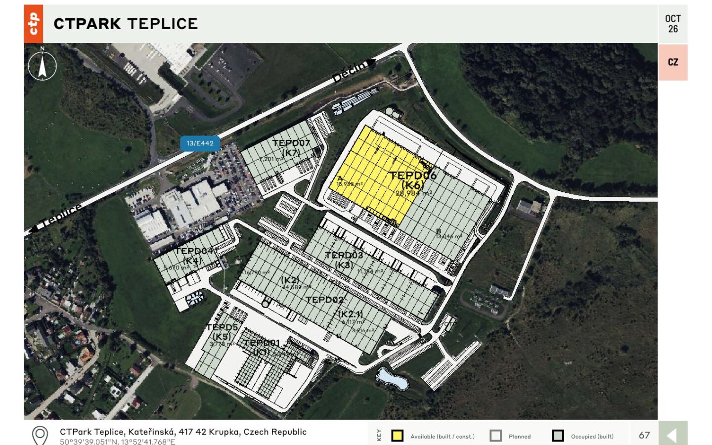 CTPark Teplice – layout areálu / site plan, 10/2026
