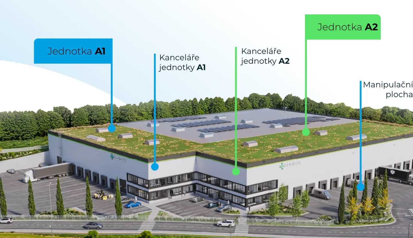Logicor Pilsen, Plzeň – sklady a výrobní haly k pronájmu, vizualizace jednotek A1 a A2